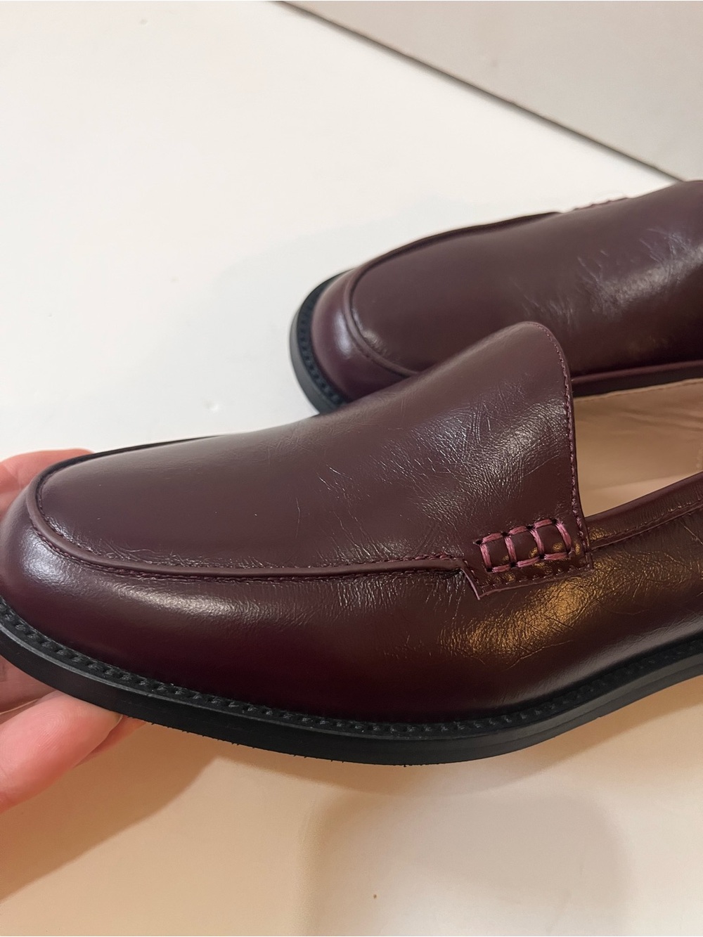 PECHE Leather Slip-On Elegant Loafers in Burgundy 38 - Picture 13 of 16